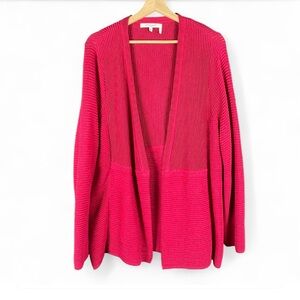 Foxcroft XL Pink Knit Longline Ribbed Open Front Cardigan Travel Office Casual